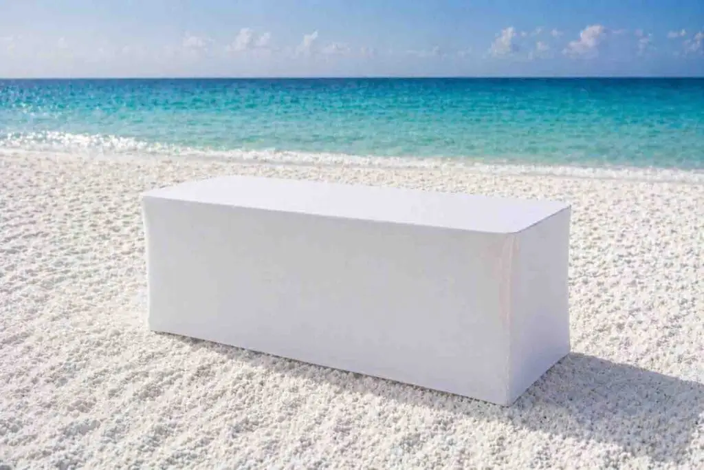 6ft table with full white tablecloth on beach sand bonfire in Destin Florida, Miramar Beach, Santa Rosa Beach, Watercolor, Seaside, 30A